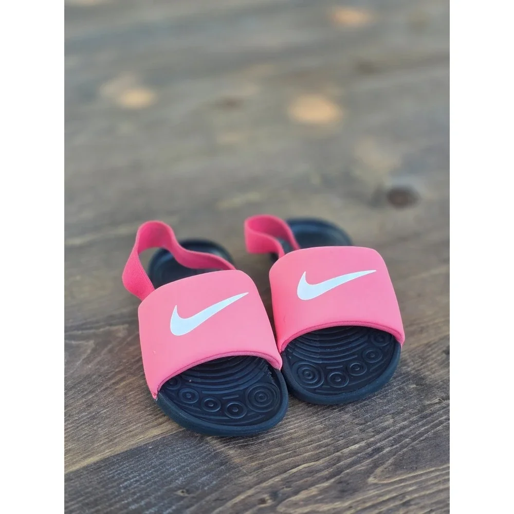 Nike Kawa Slides Toddler Baby Girl 9c Pink Black Logo Swoosh BV1094 610
